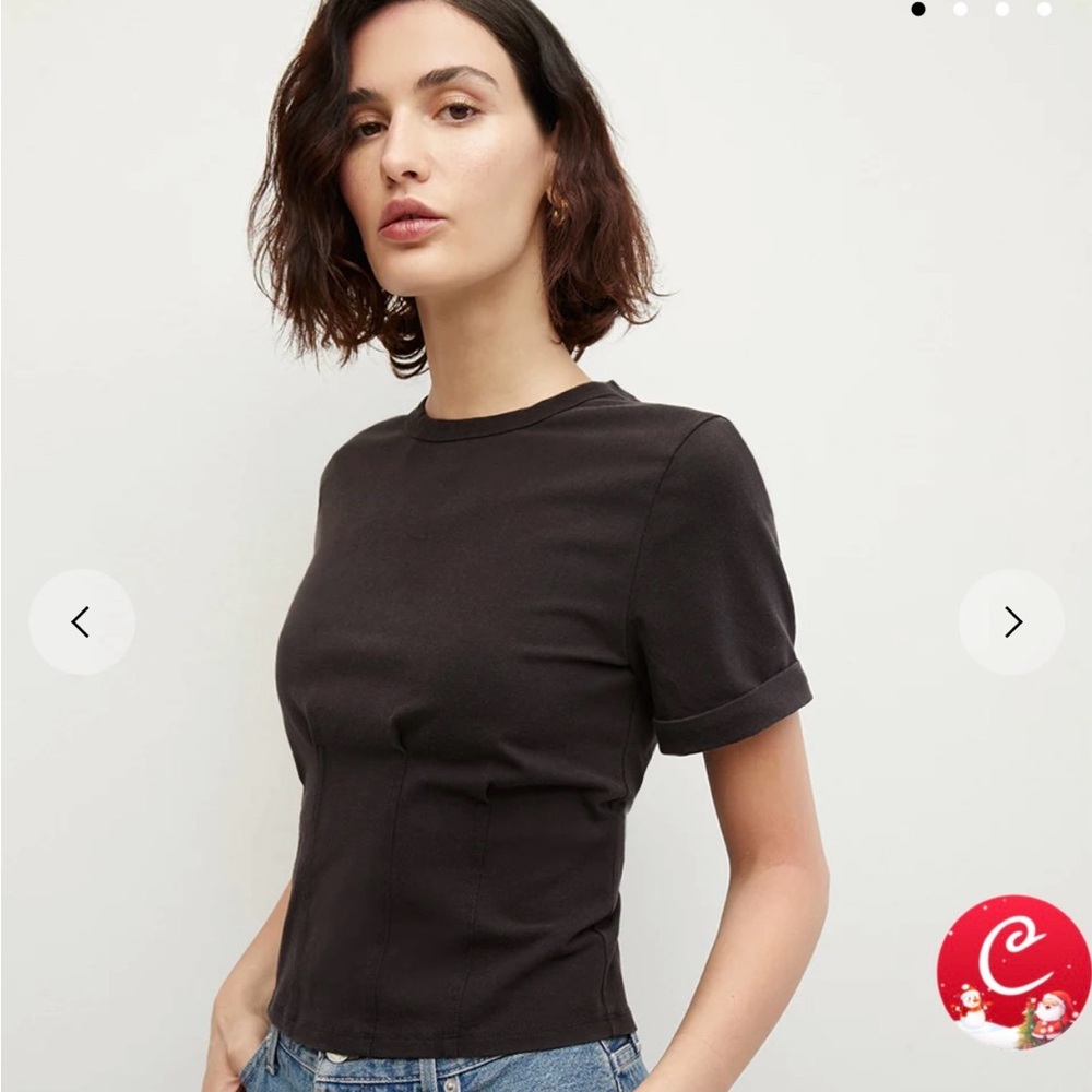 Veronica Beard Ankara Black Short Sleeve pleated waist Tee xs NWT